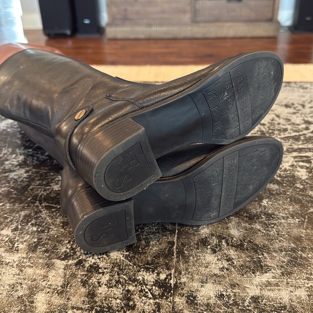 Franco Sarto Black/Brown Leather Riding Boots Size 7 - Picture 7 of 8